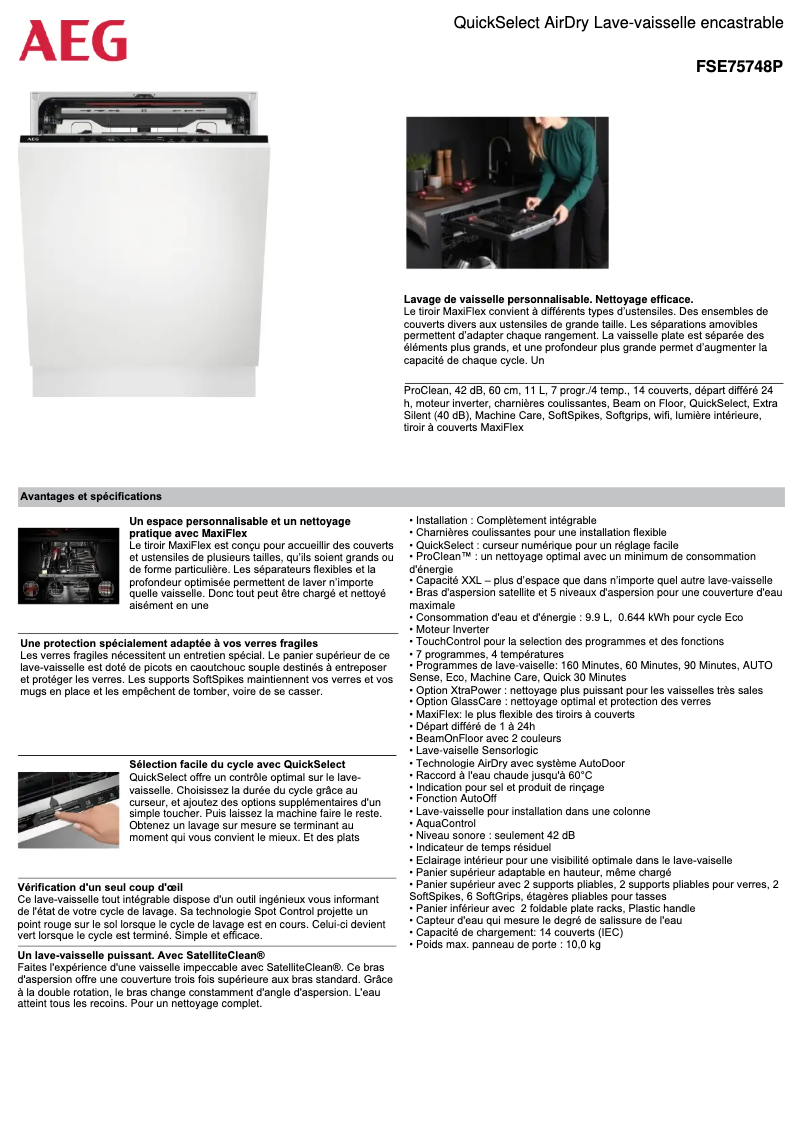 Page 1 de la notice Fiche technique AEG FSE75748P