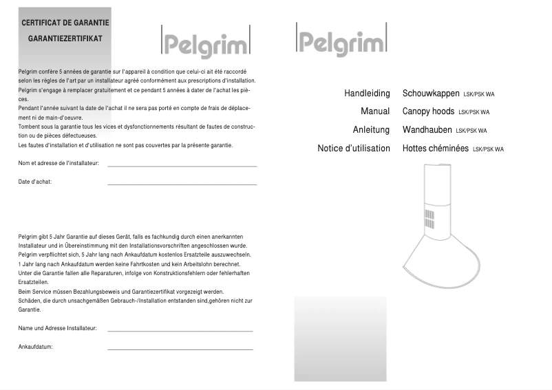 Page 1 de la notice Manuel utilisateur Pelgrim PSK900RVS