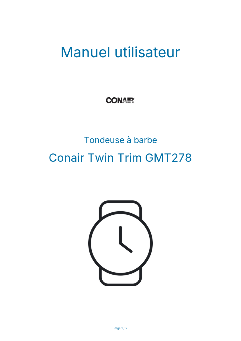 Page n°1 - Manuel utilisateur Conair Twin Trim GMT278