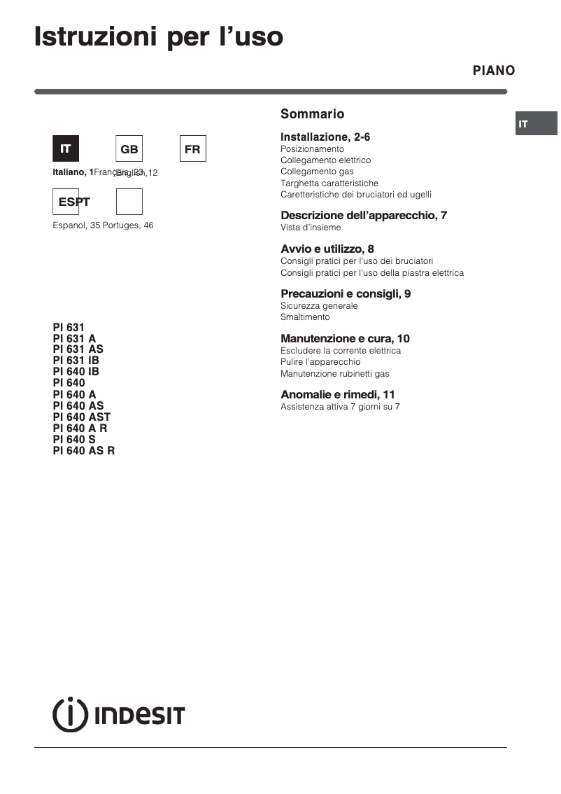Page n°1 - Manuel utilisateur Indesit PI 640 S(IX)