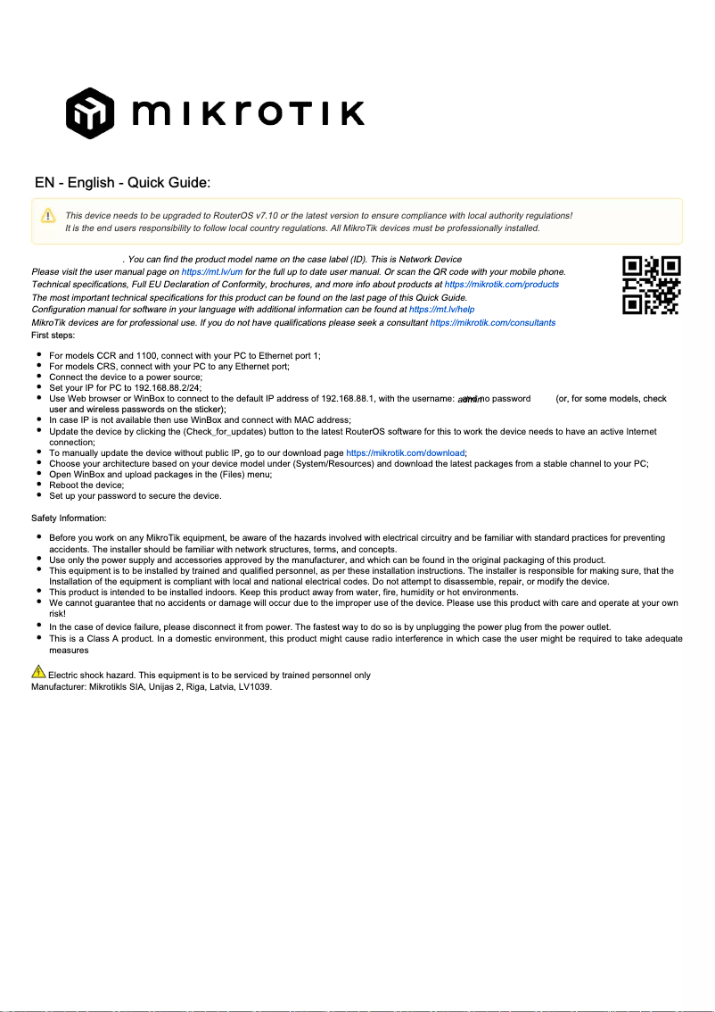 Image de la première page du manuel de l'appareil CCR1016-12S-1S+