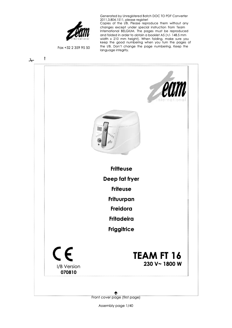 Page n°1 - Manuel utilisateur Team FT 16