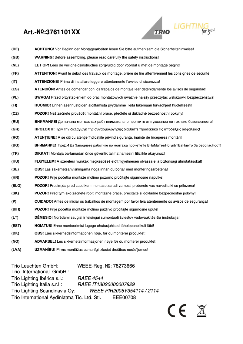 Page 1 de la notice Manuel utilisateur Trio Lighting Balloon 376110106