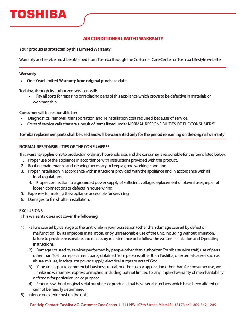 Page n°1 - Informations de garantie Toshiba TDDP2213ES2