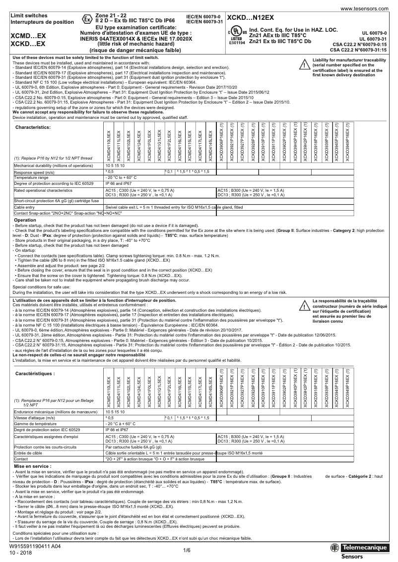 Image de la première page du manuel de l'appareil XCKD3921P16EX