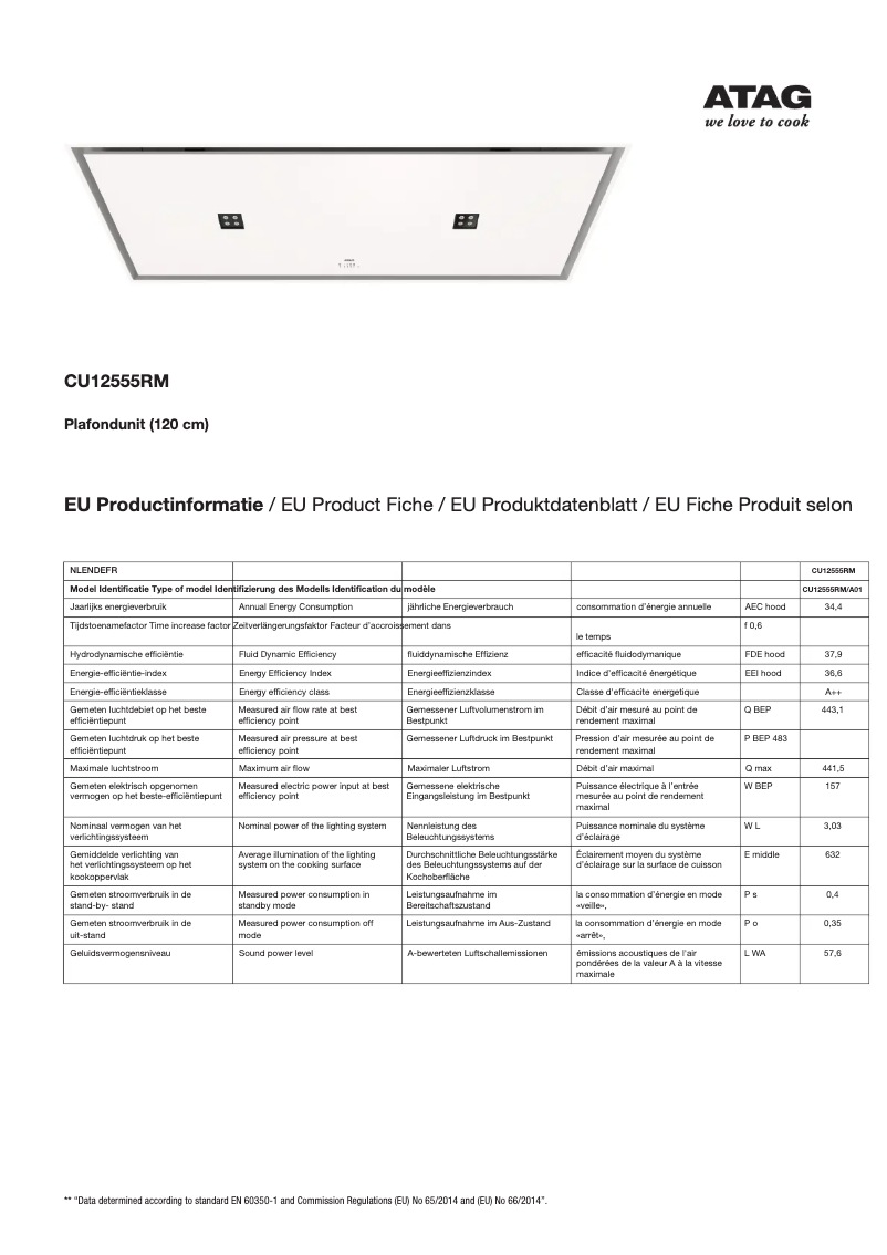 Page 1 de la notice Fiche technique Atag CU12555RM