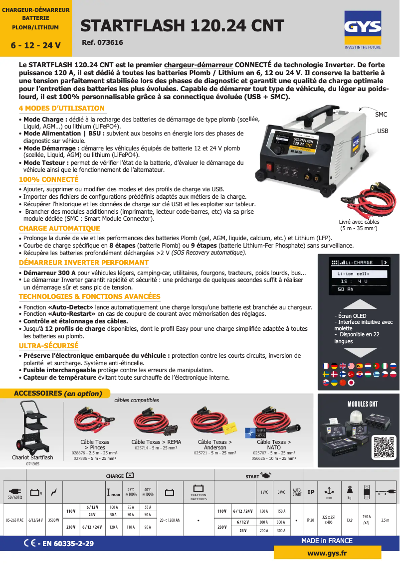 Page 1 de la notice Fiche technique GYS Startflash 120.24 CNT