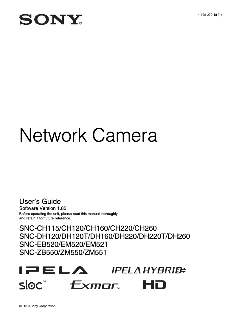 Page n°1 - Guide d'installation Sony SNC-CH260