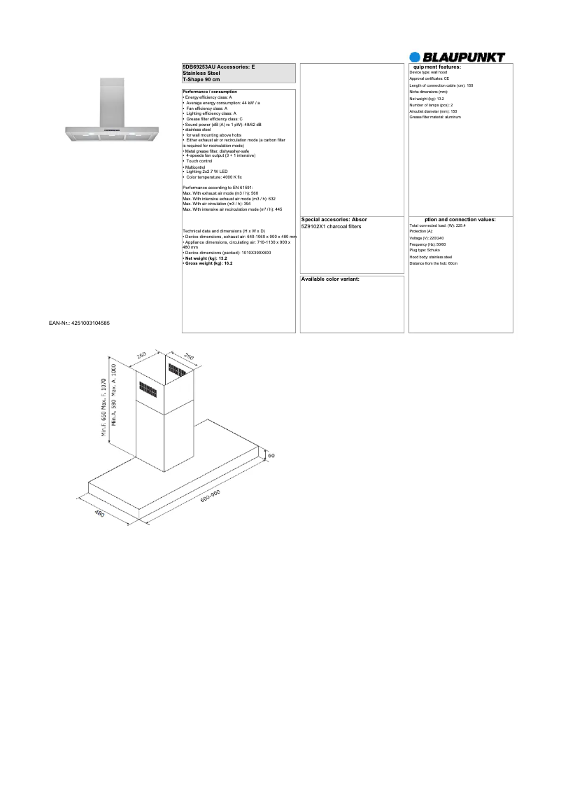 Page n°1 - Fiche technique Blaupunkt 5DB69253AU