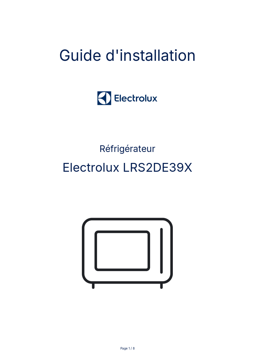 Page n°1 - Guide d'installation Electrolux LRS2DE39X