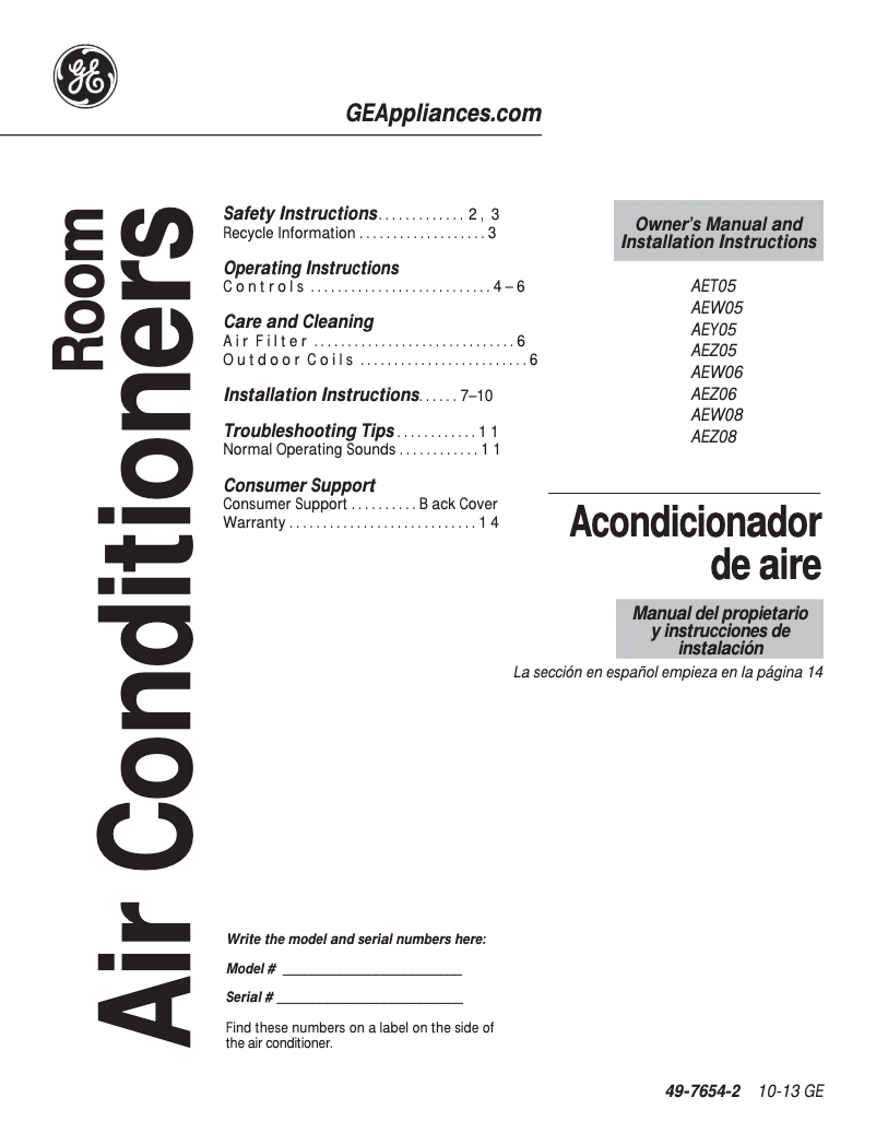 Page 1 de la notice Guide d'installation GE AEW06LX