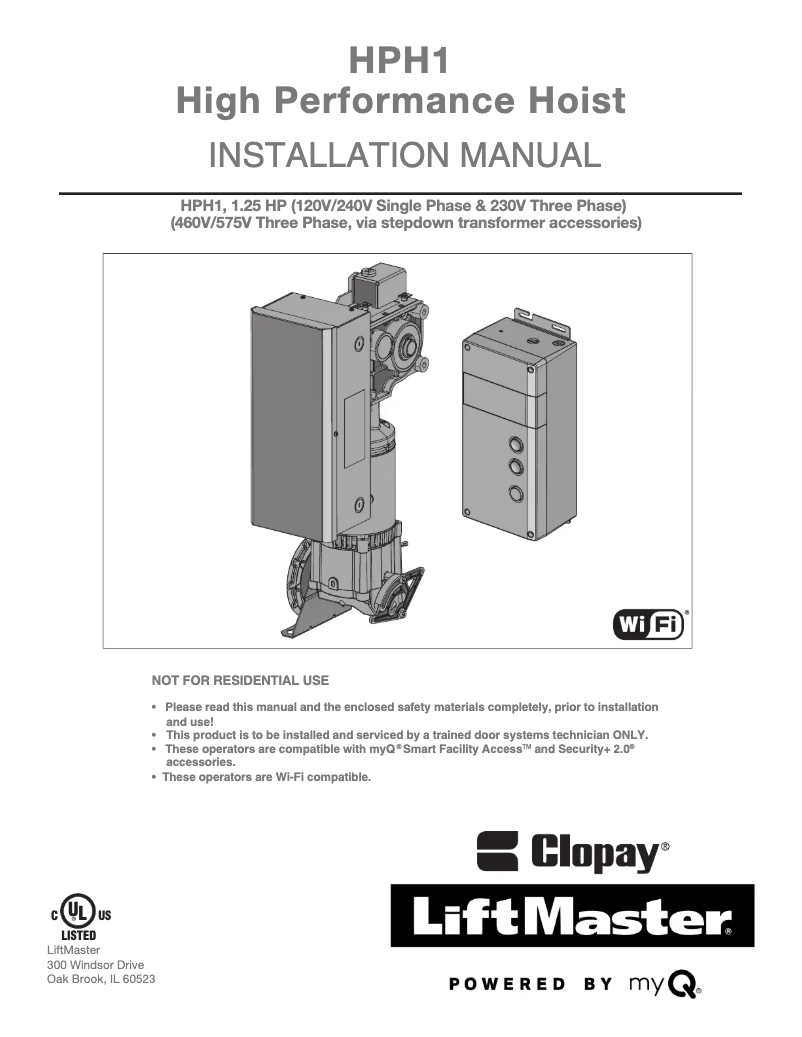 Page n°1 - Manuel utilisateur LiftMaster HPH1