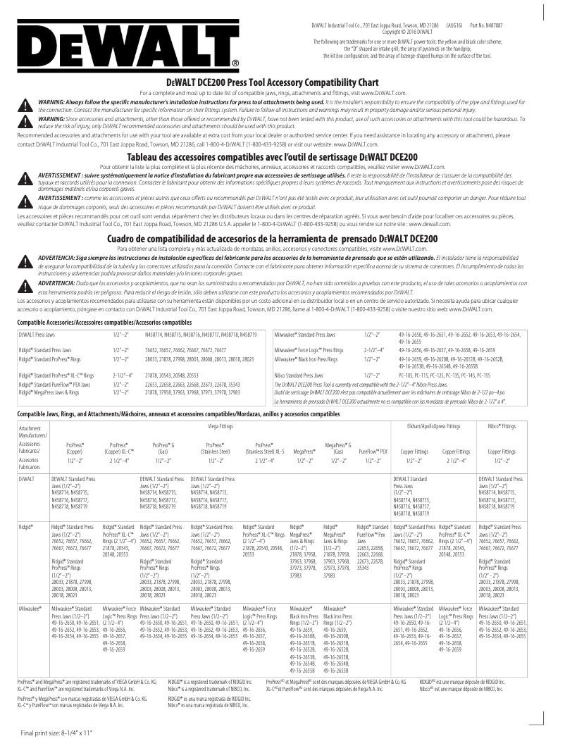 Page n°1 - Guide d'installation DeWalt DCE200