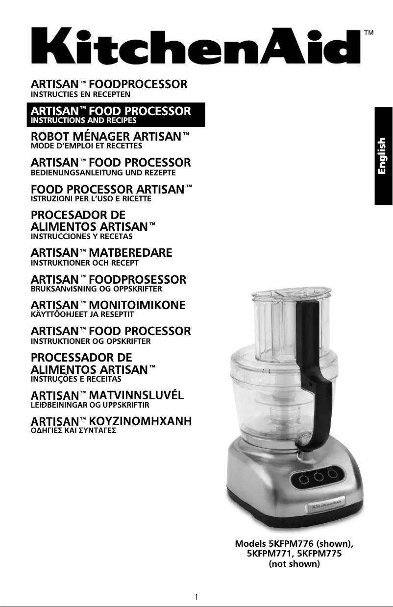 Page n°1 - Manuel utilisateur KitchenAid Artisan 5KFPM776