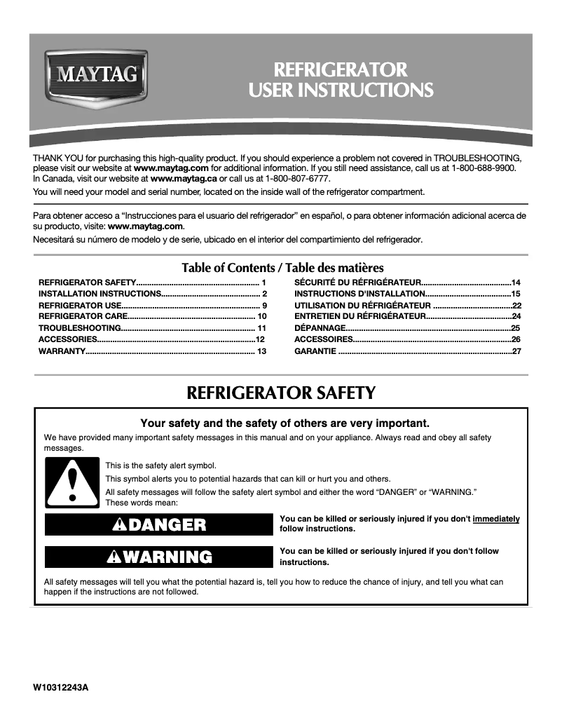 Page n°1 - Manuel utilisateur Maytag M0RXEMMWW
