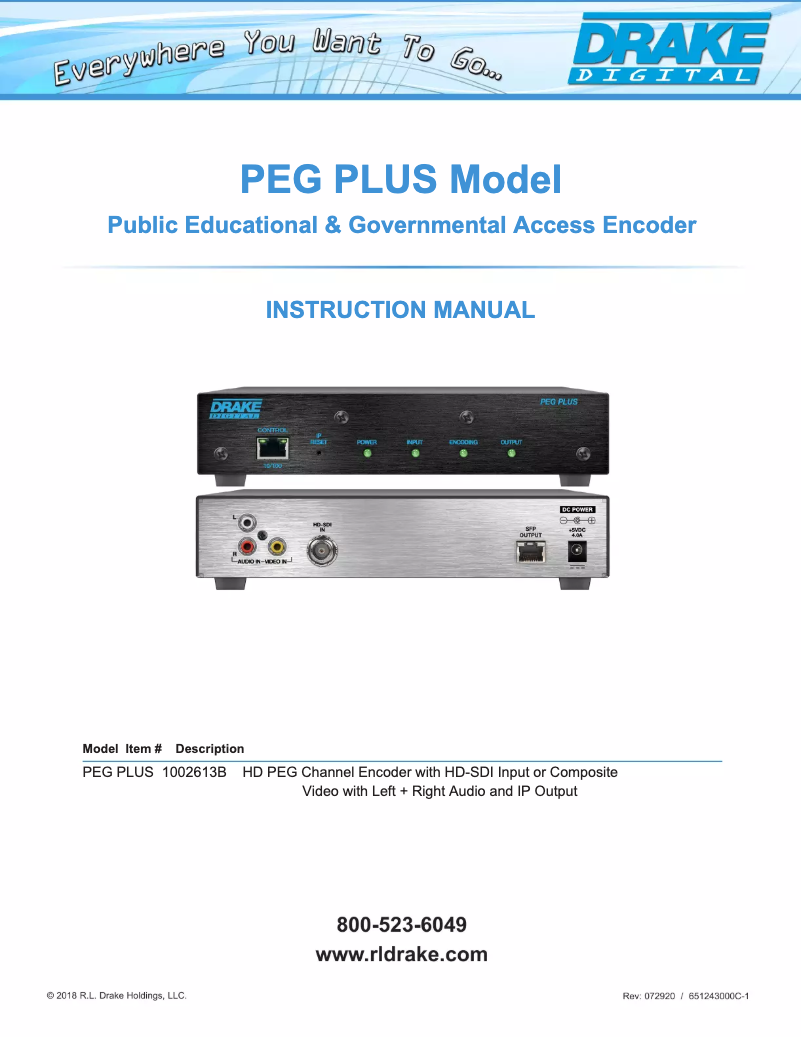 Page n°1 - Manuel utilisateur Drake PEG PLUS