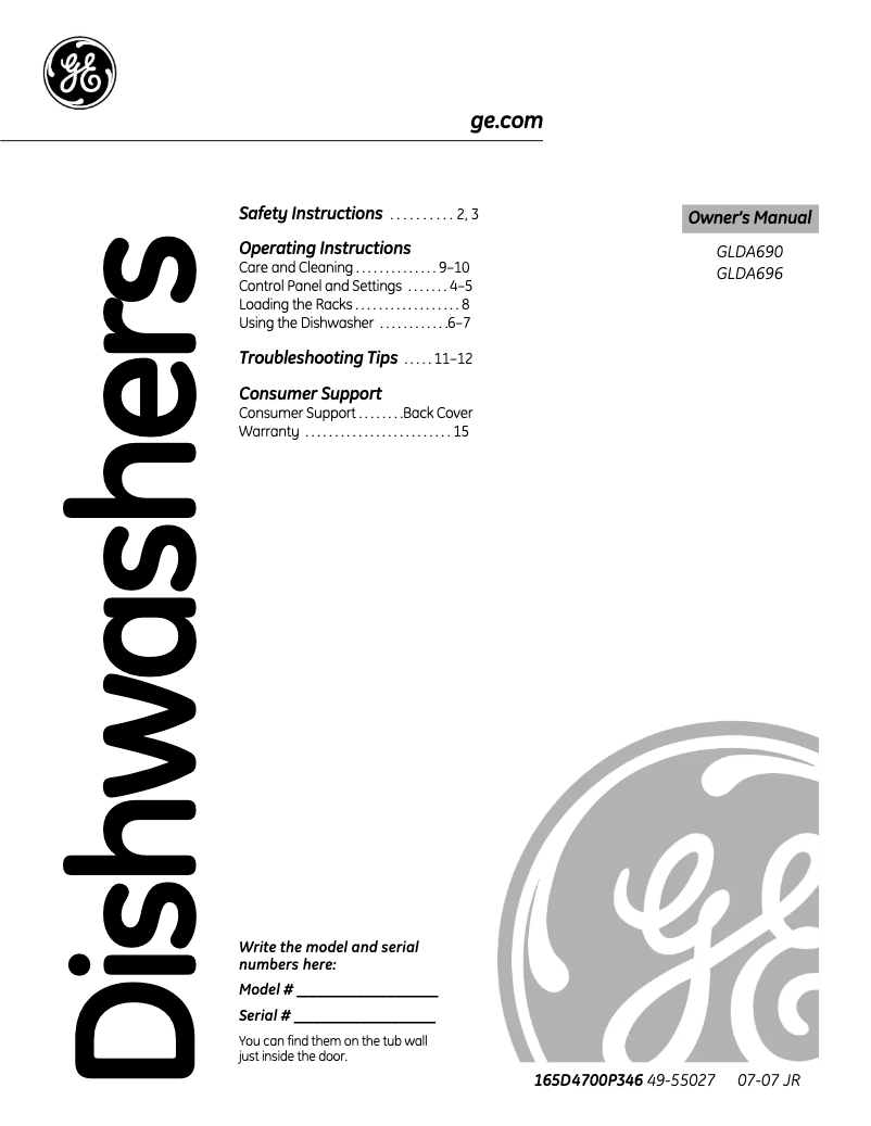 Page 1 de la notice Manuel d'utilisation et d'entretien GE GLDA690PWW