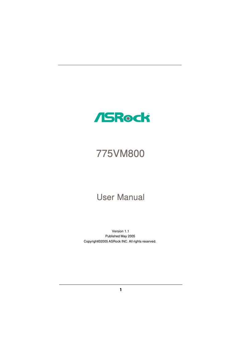 Page 1 de la notice Manuel utilisateur Asrock 775VM800