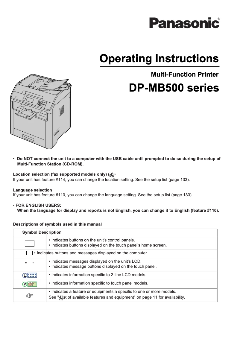 Page 1 de la notice Manuel utilisateur Panasonic DP-MB536