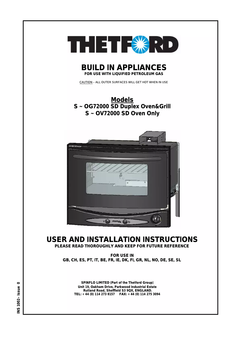 Page n°1 - Manuel utilisateur Thetford S-OG72000