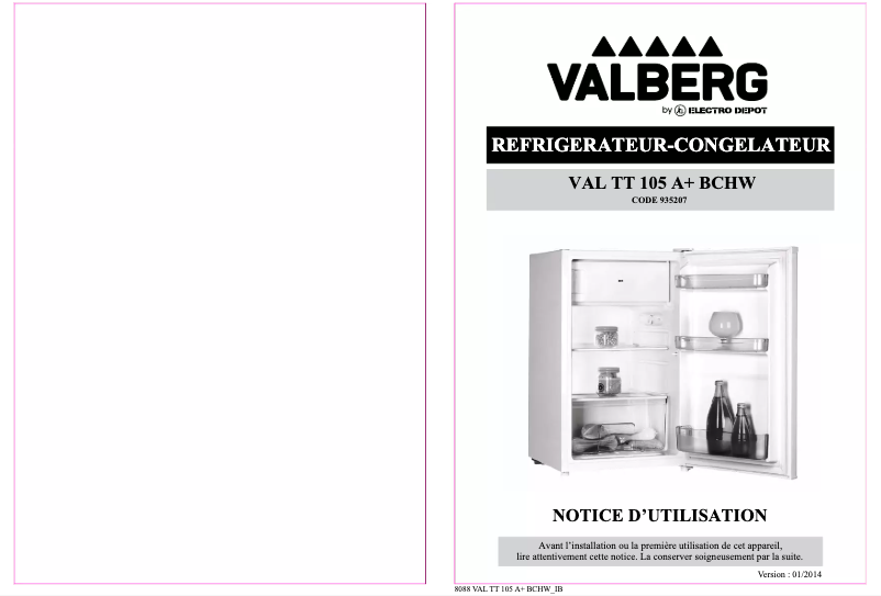 Page 1 de la notice Manuel utilisateur Valberg VAL TT 105 A+ BCHW