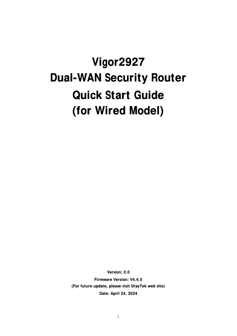 Page n°1 - Guide de démarrage rapide Draytek Vigor 2927Vac