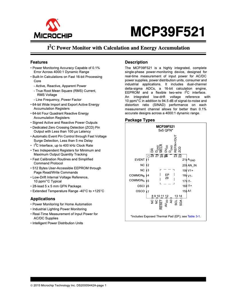 Image de la première page du manuel de l'appareil MCP39F521