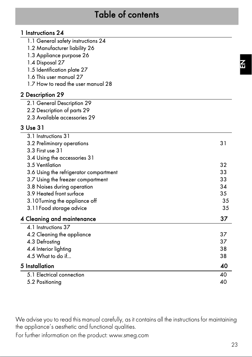 Page 1 de la notice Mode d'emploi Smeg FAB30LRD3