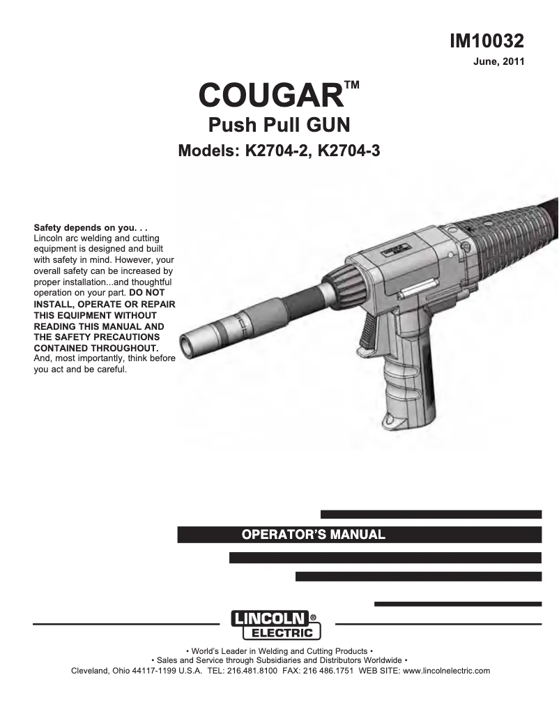 Page 1 de la notice Manuel utilisateur Lincoln Electric Cougar Push-Pull Gun