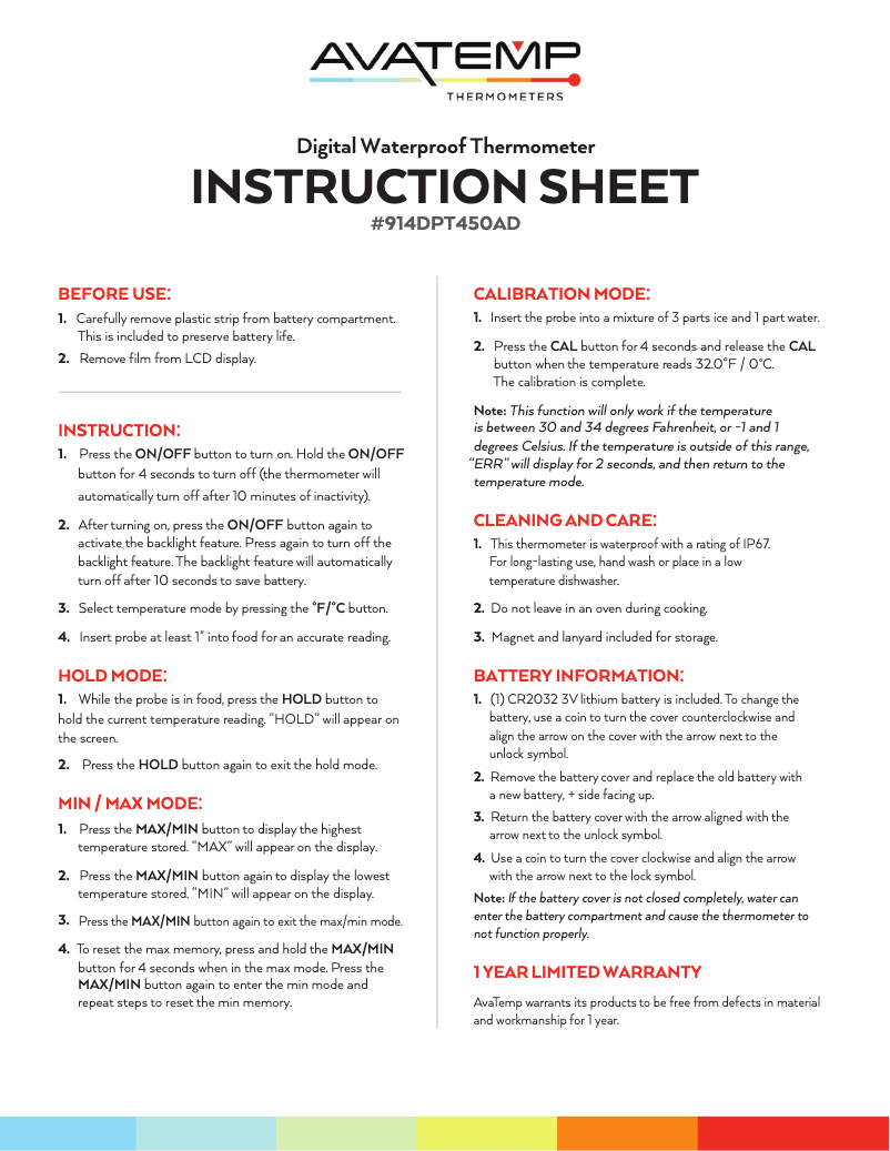 Page n°1 - Manuel utilisateur AvaTemp 914DPT450AD