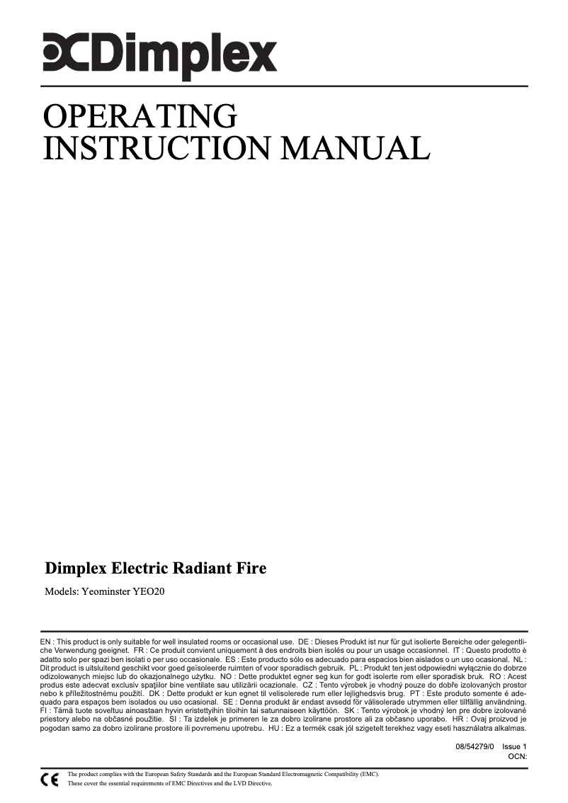 Page 1 de la notice Fiche technique Dimplex YEO20E