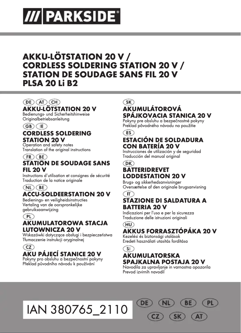 Page 1 de la notice Manuel utilisateur Parkside PLSA 20 Li B2