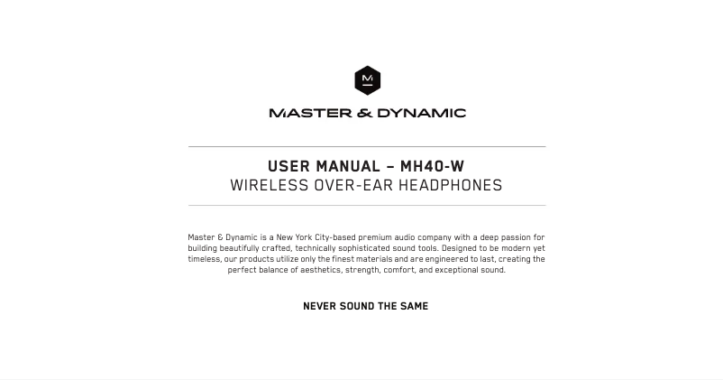 Page n°1 - Manuel utilisateur Master & Dynamic MH40 Wireless