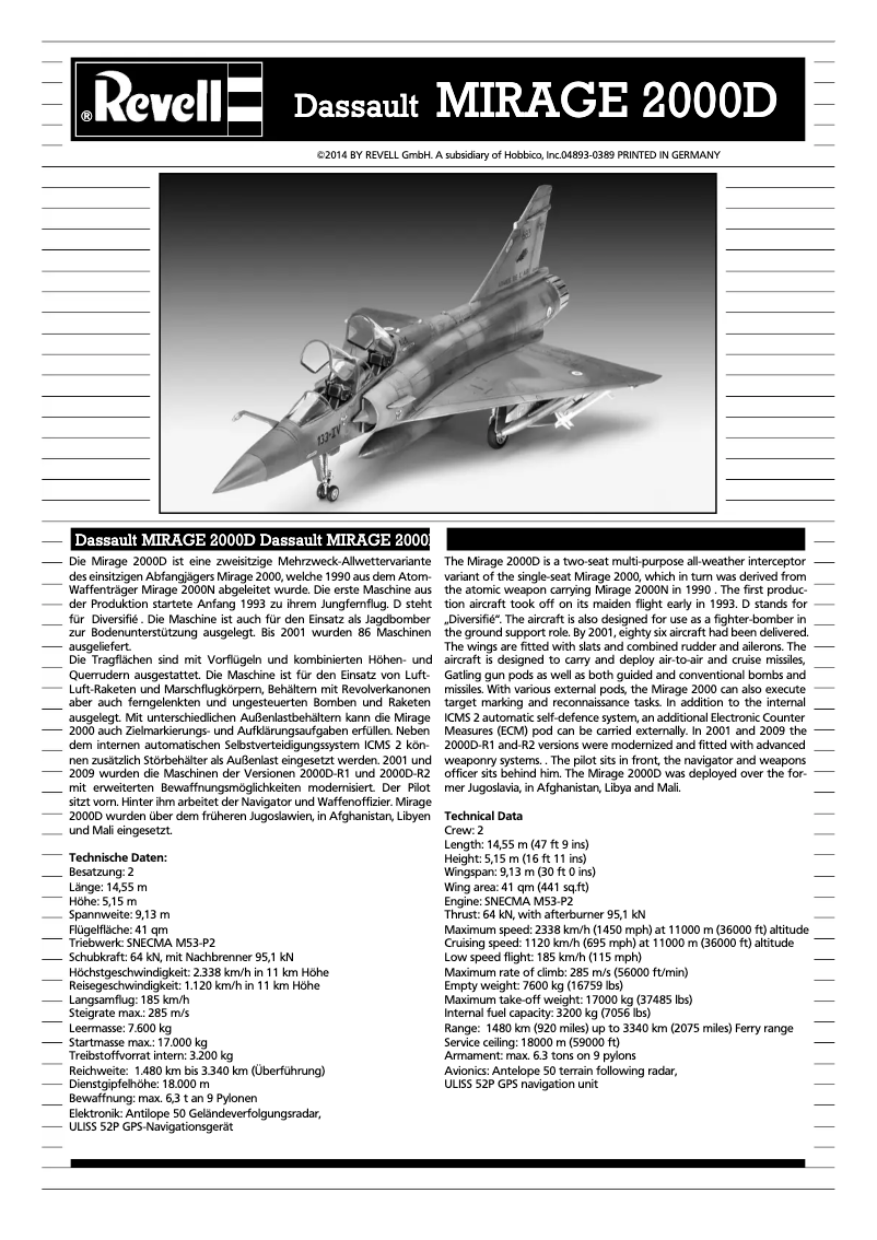 Image de la première page du manuel de l'appareil Dassault MIRAGE 2000D
