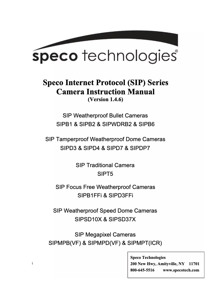 Page 1 de la notice Manuel utilisateur Speco Technologies SIPMPB