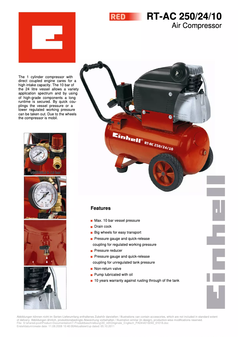 Página 1 del manual Ficha técnica Einhell RT-AC 250/24/10