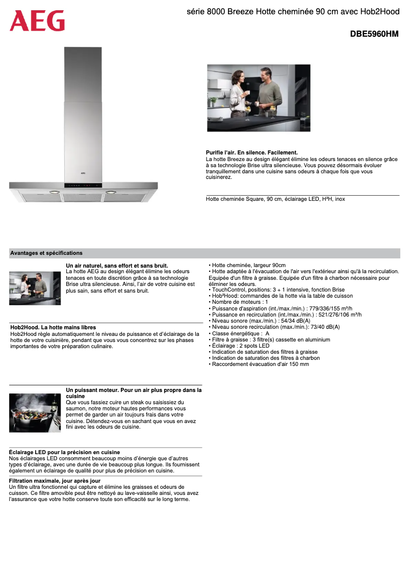 Page 1 de la notice Fiche technique AEG DBE5960HM