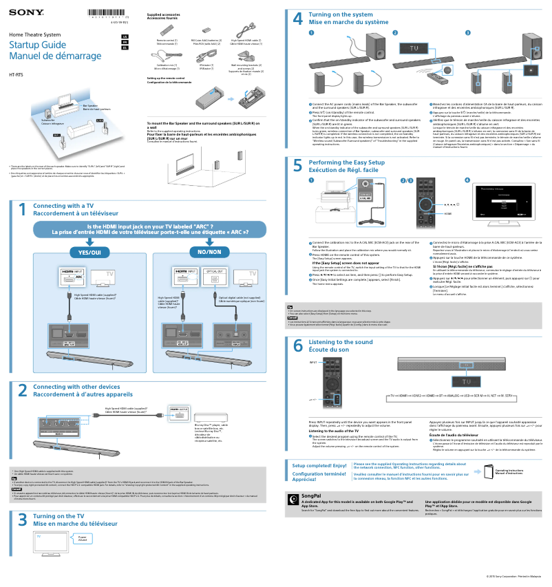 Page n°1 - Guide d'installation Sony HT-RT5