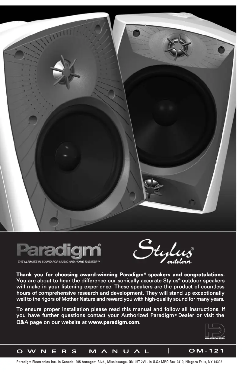 Page n°1 - Manuel utilisateur Paradigm Stylus 470