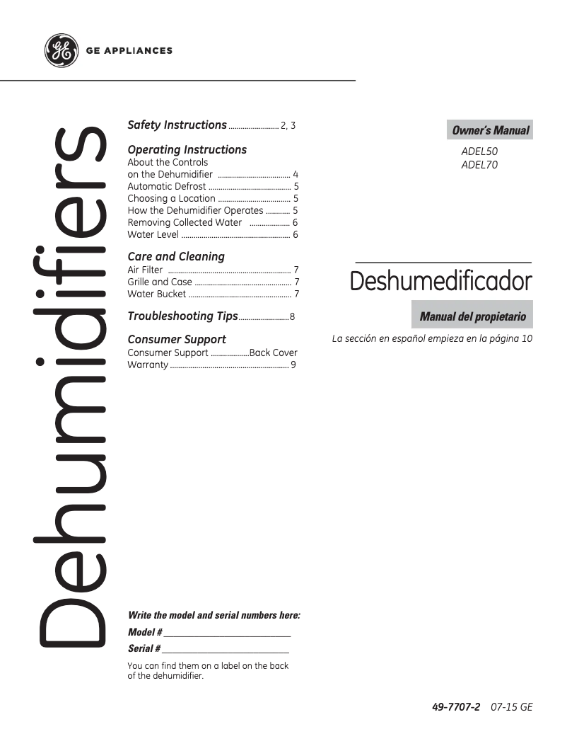 First page image of the manual for ADEL70LR