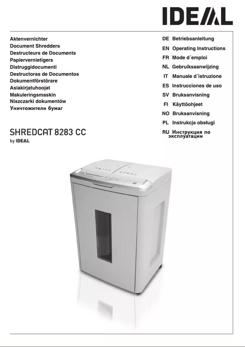 Page 1 de la notice Manuel utilisateur Ideal Shredcat 8283 CC