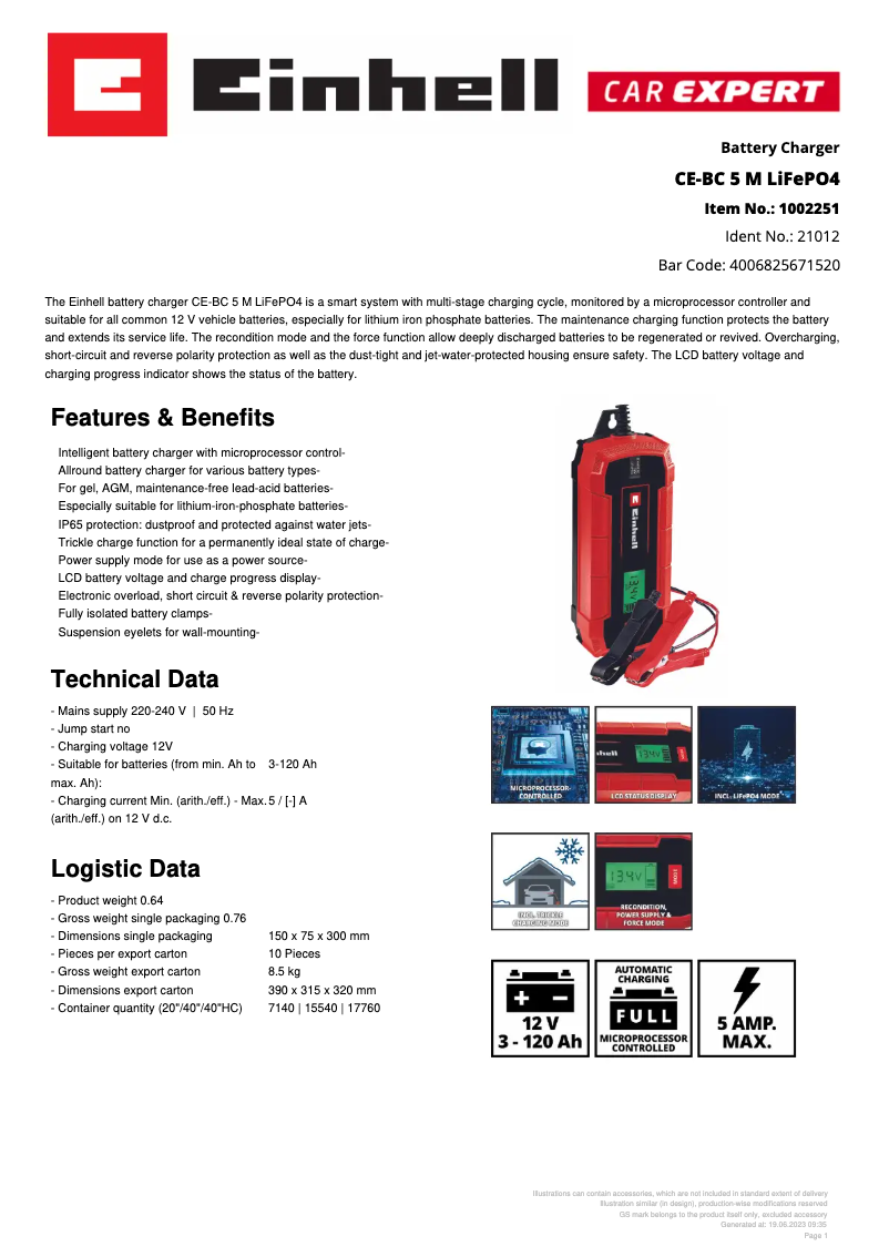 Image de la première page du manuel de l'appareil CE-BC 5 M LiFePO4