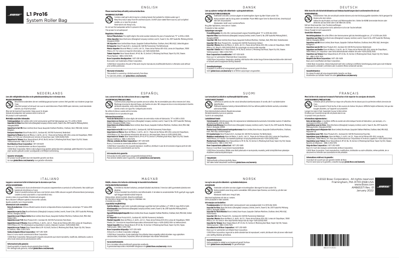 Page 1 de la notice Manuel d'utilisation et d'entretien Bose L1 Pro16