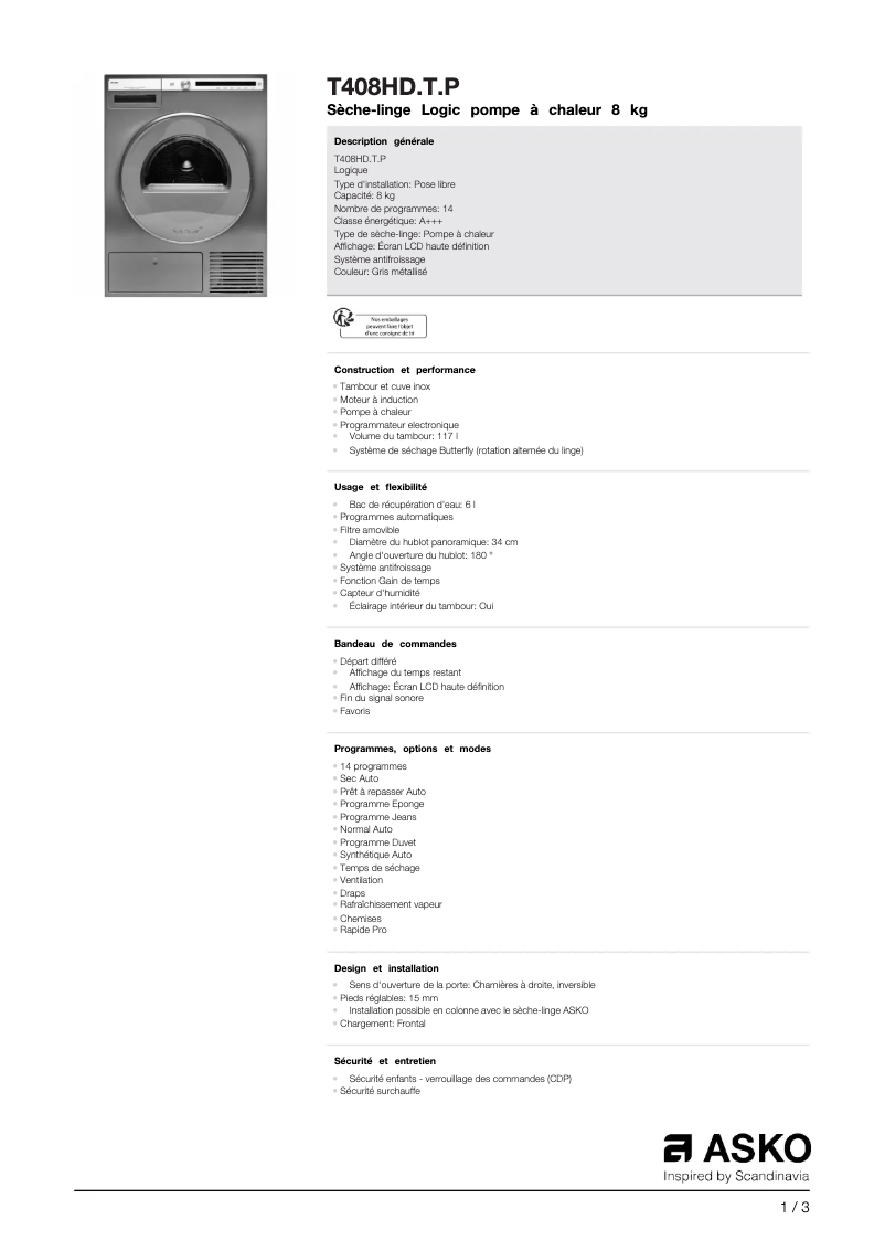 Image de la première page du manuel de l'appareil T408HD.T.P