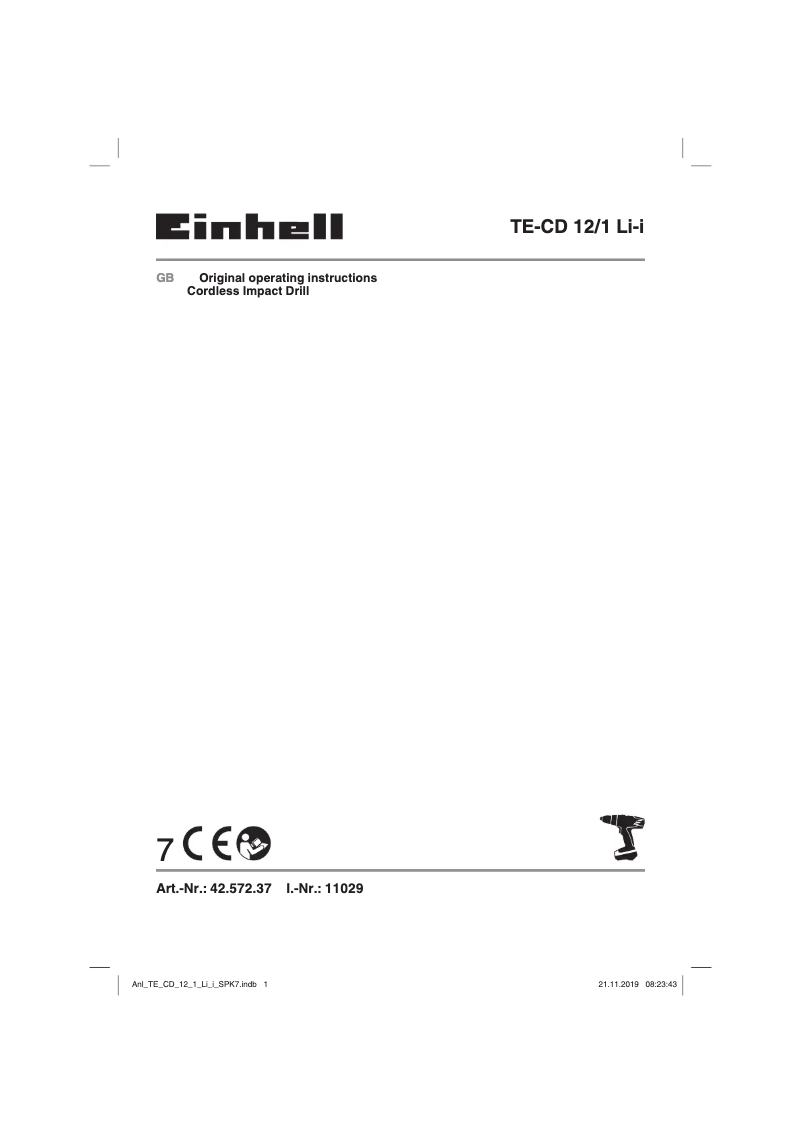 Page n°1 - Manuel utilisateur Einhell TE-TK 12 LI