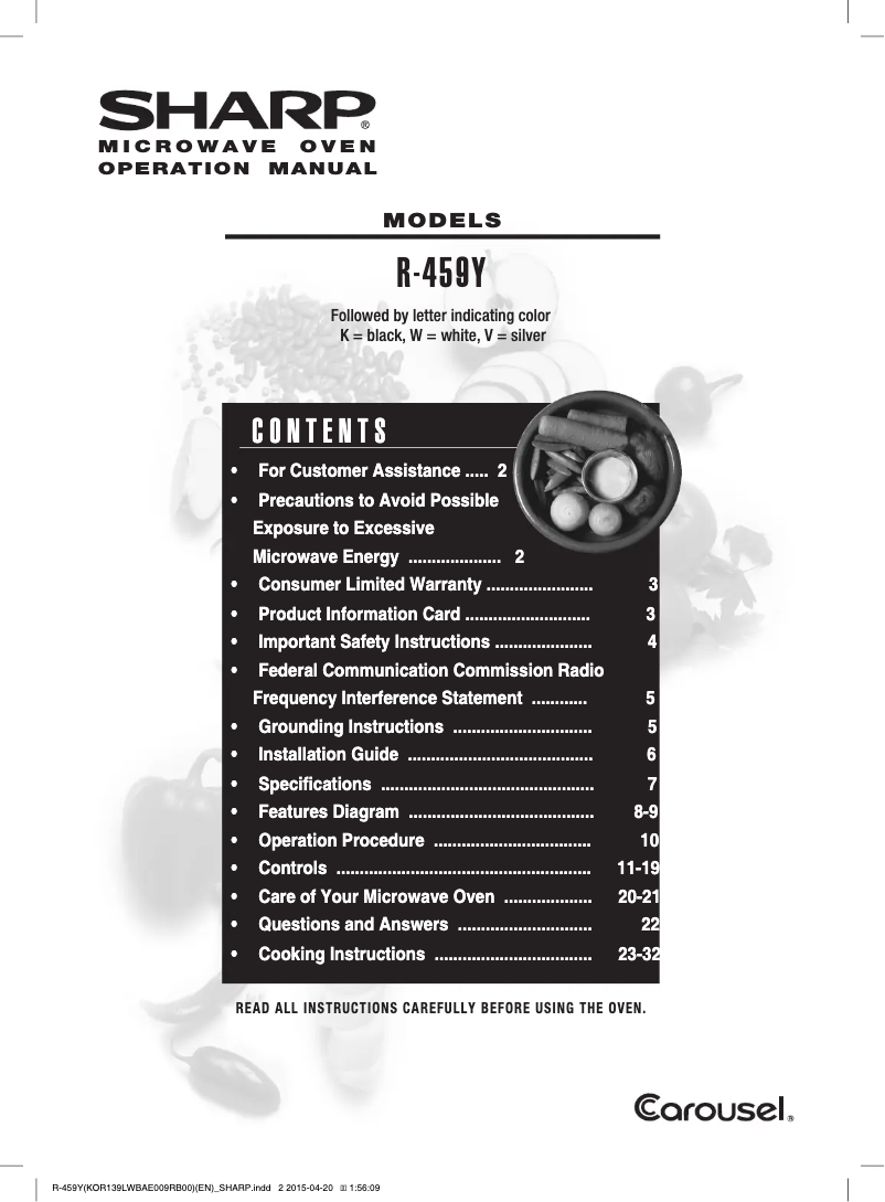 Page n°1 - Manuel utilisateur Sharp R-459YK