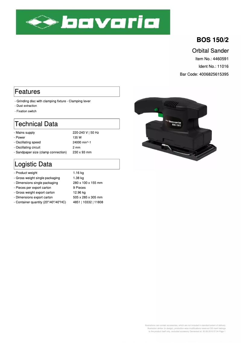 Página 1 del manual Ficha técnica Bavaria BOS 150/2