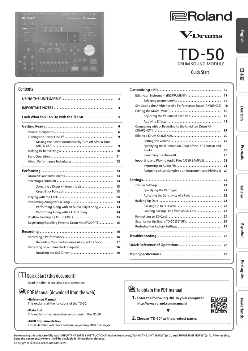 Page n°1 - Guide de démarrage rapide Roland TD-50K180