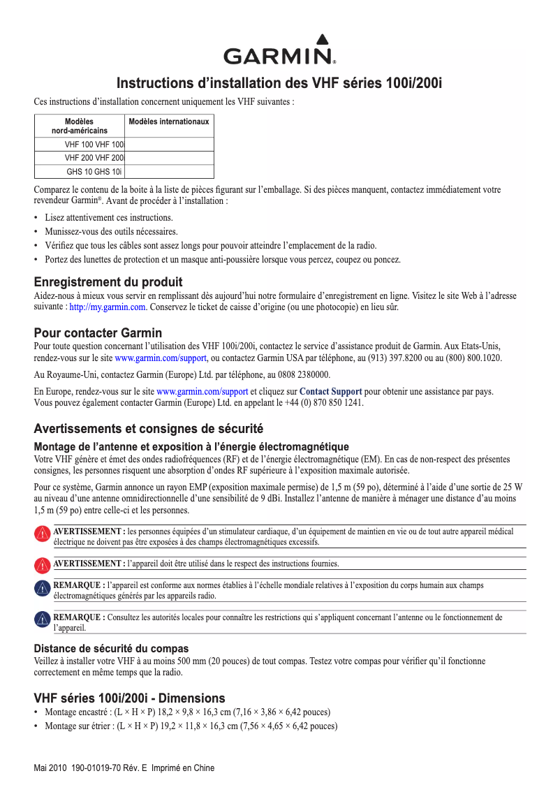 Page 1 de la notice Guide d'installation Garmin VHF 100i