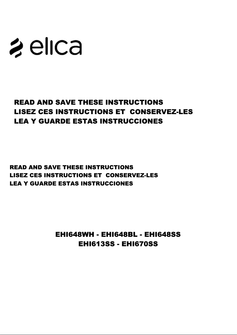 Page 1 de la notice Guide d'installation Elica Haiku Island EHI670SS